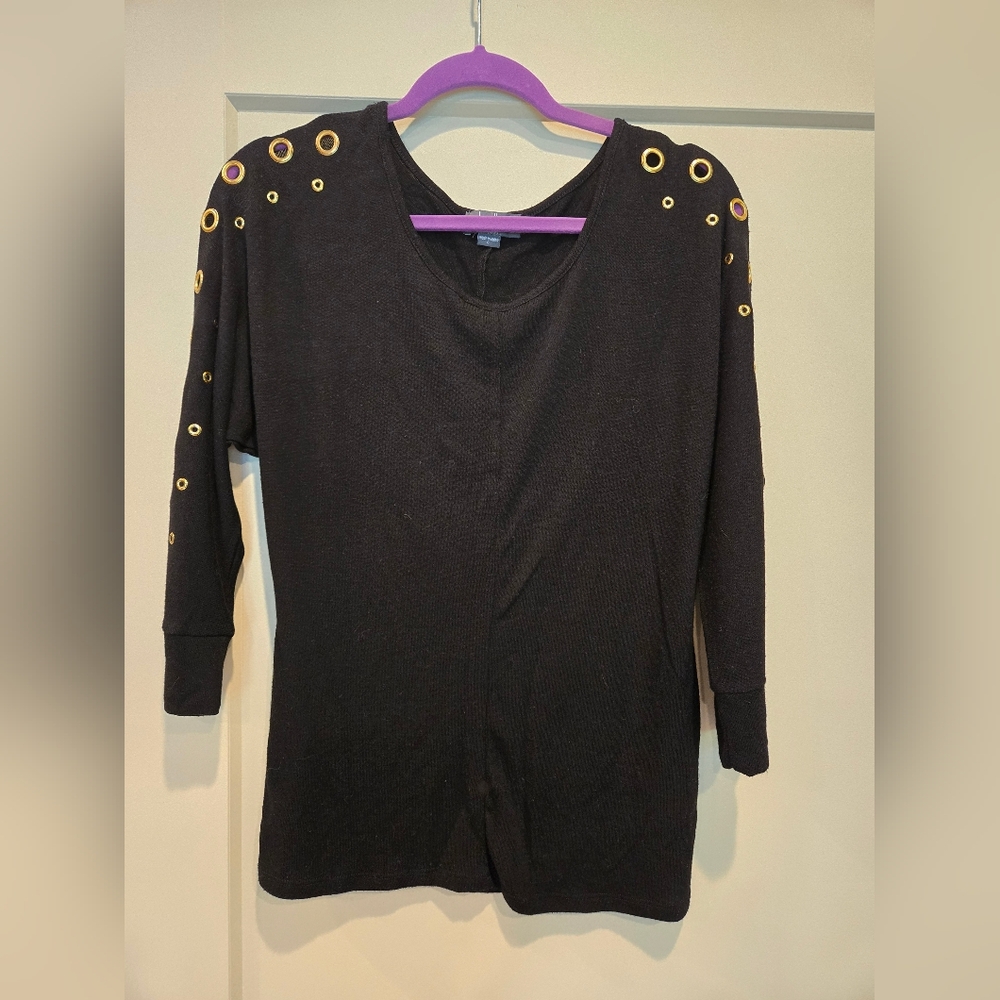Black Long Sleeve Top with Gold Accents